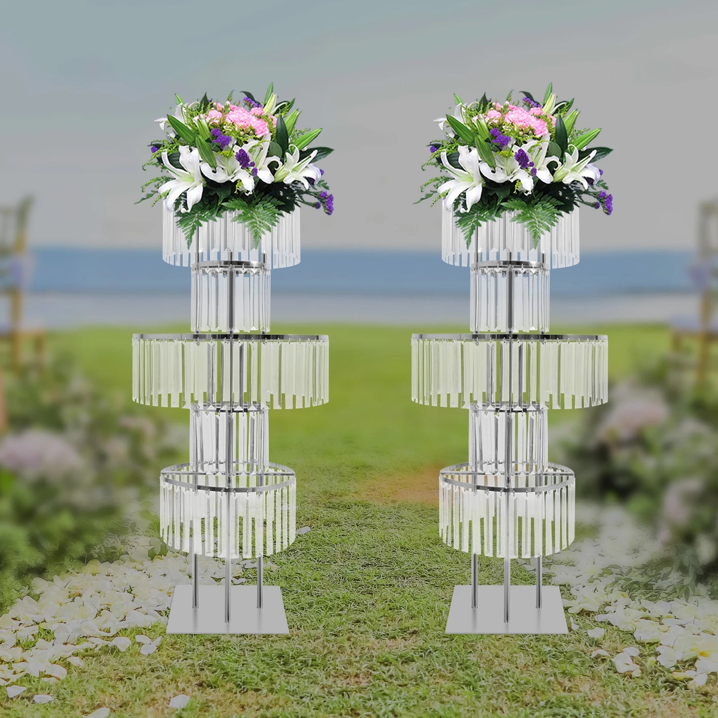 NONECN 5 Tier Crystal Flower Stand Wedding Centerpieces Two Pack