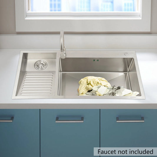 Stainless Steel Laundry Utility Sink With Two-Hole Washboard And Faucet