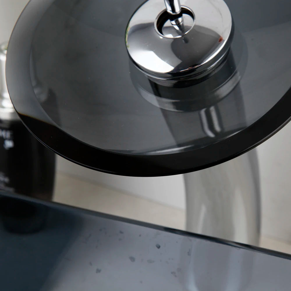 MEKKHALA Oval Tempered Glass Vessel Sink With Waterfall Faucet