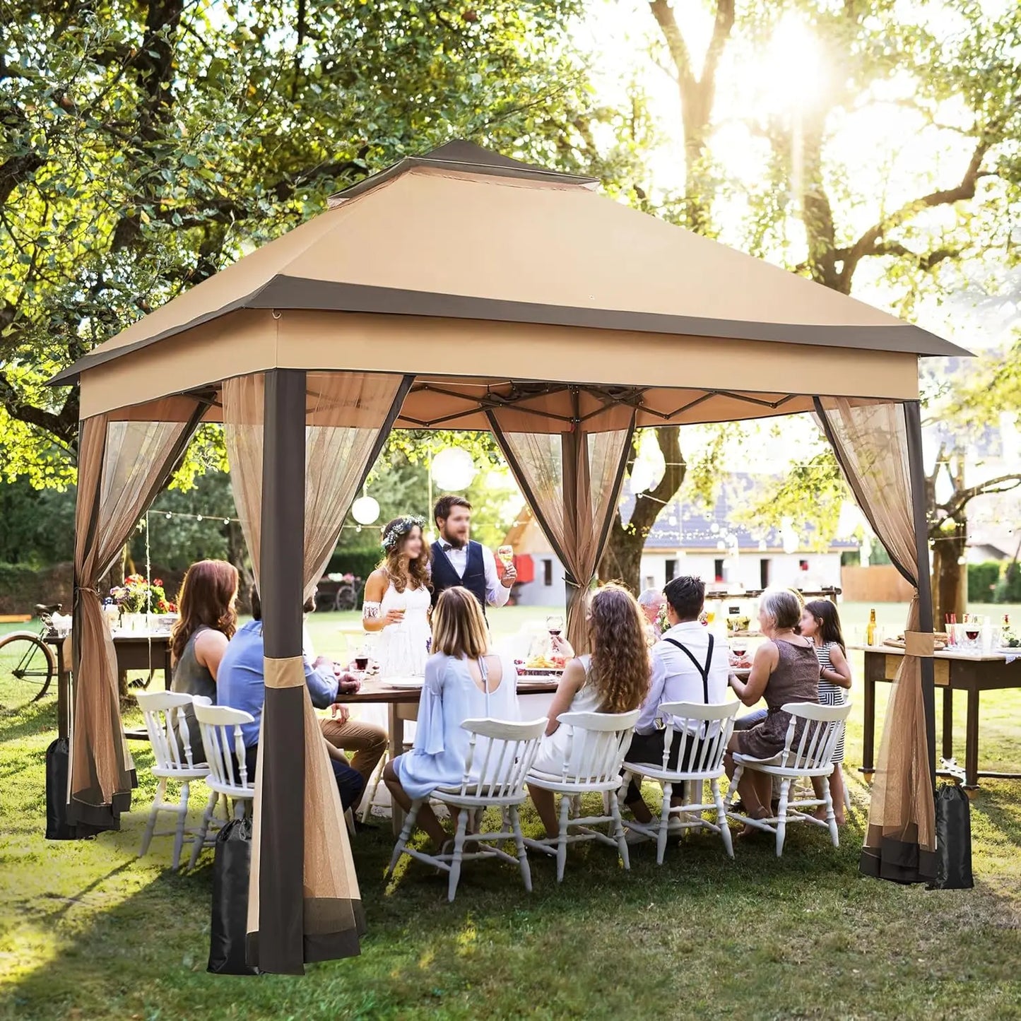 NONECN Outdoor Pop Up Gazebo With Detachable Mosquito Nets