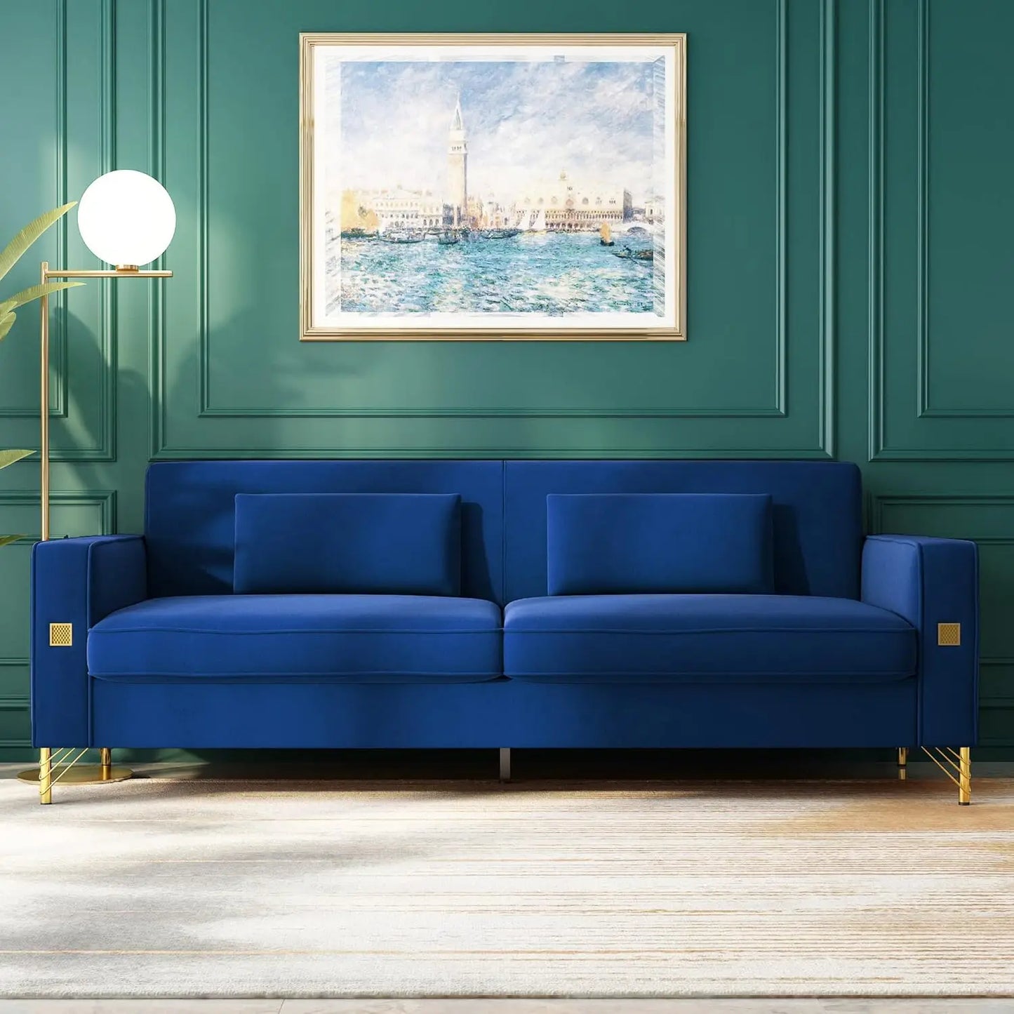 Velvet Sofa Set Modern Loveseat With Pillows