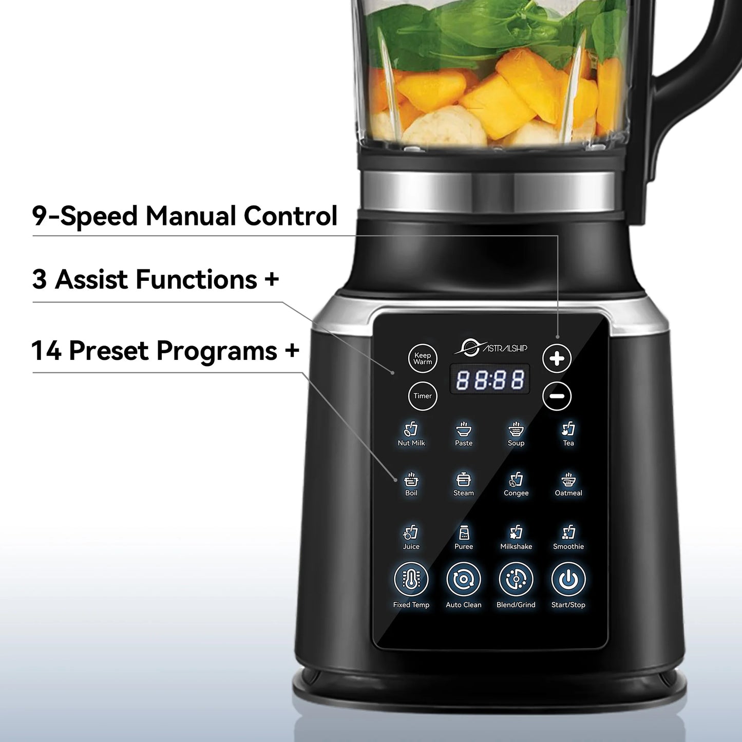 Astralship ASH01-B 1500W Countertop Blender with 14 Presets
