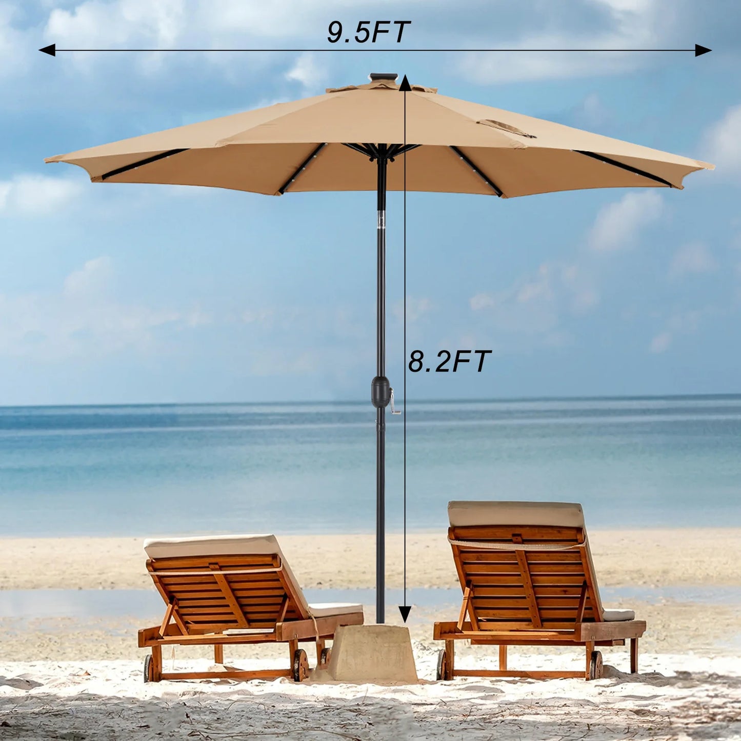 JHK Solar Patio Umbrella With 32 LED Lights Tilt And Crank