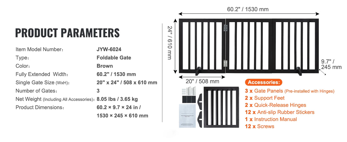 SucceBuy Freestanding 3-Panel Dog Gate For Narrow Passages
