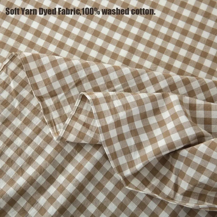 Washed Cotton Vintage Gingham Checkered Dust Ruffle Bed Skirt