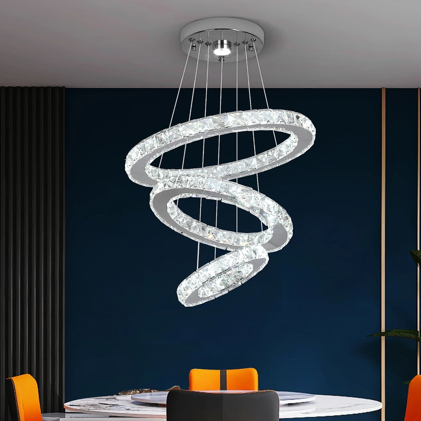 GreeLustr Modern LED Crystal Ring Pendant Chandelier For Living Room