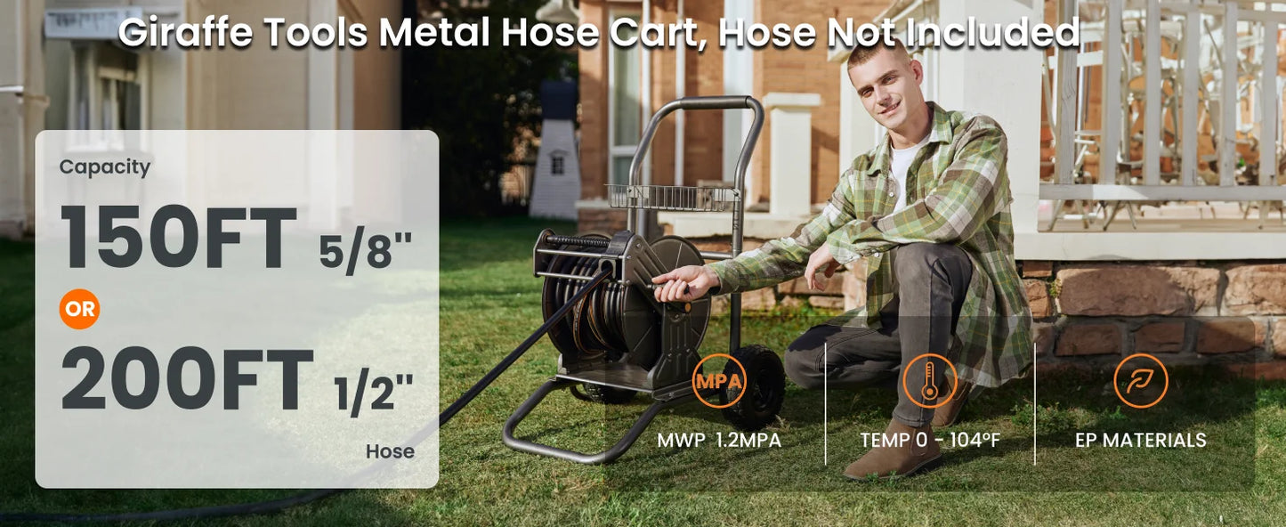 Giraffe Tools Garden Hose Reel Cart With Wheels Heavy Duty