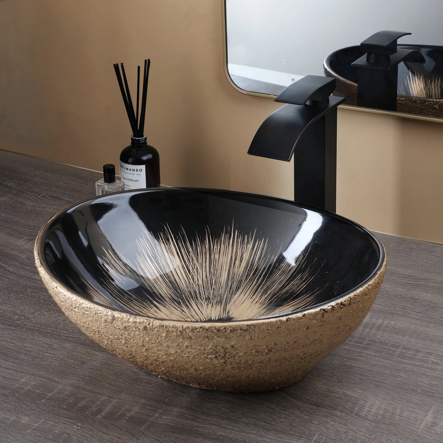 KEMAIDI Oval Vessel Sink With Faucet Marble Finish