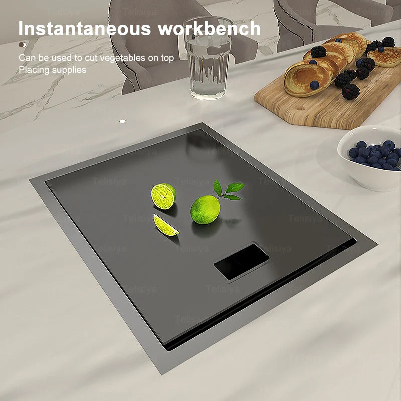 Telisiya Stainless Steel Hidden Kitchen Sink With Lid Space Saving