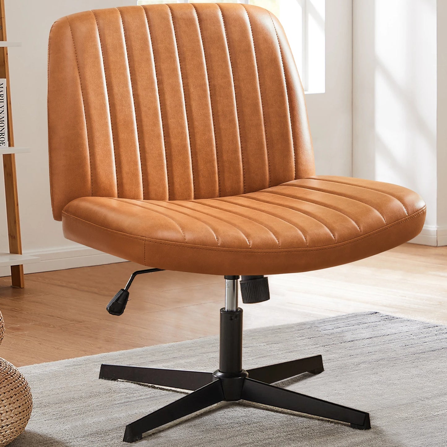 JHK Cross Legged Office Chair Rocking Swivel Armless Fabric Task Chair