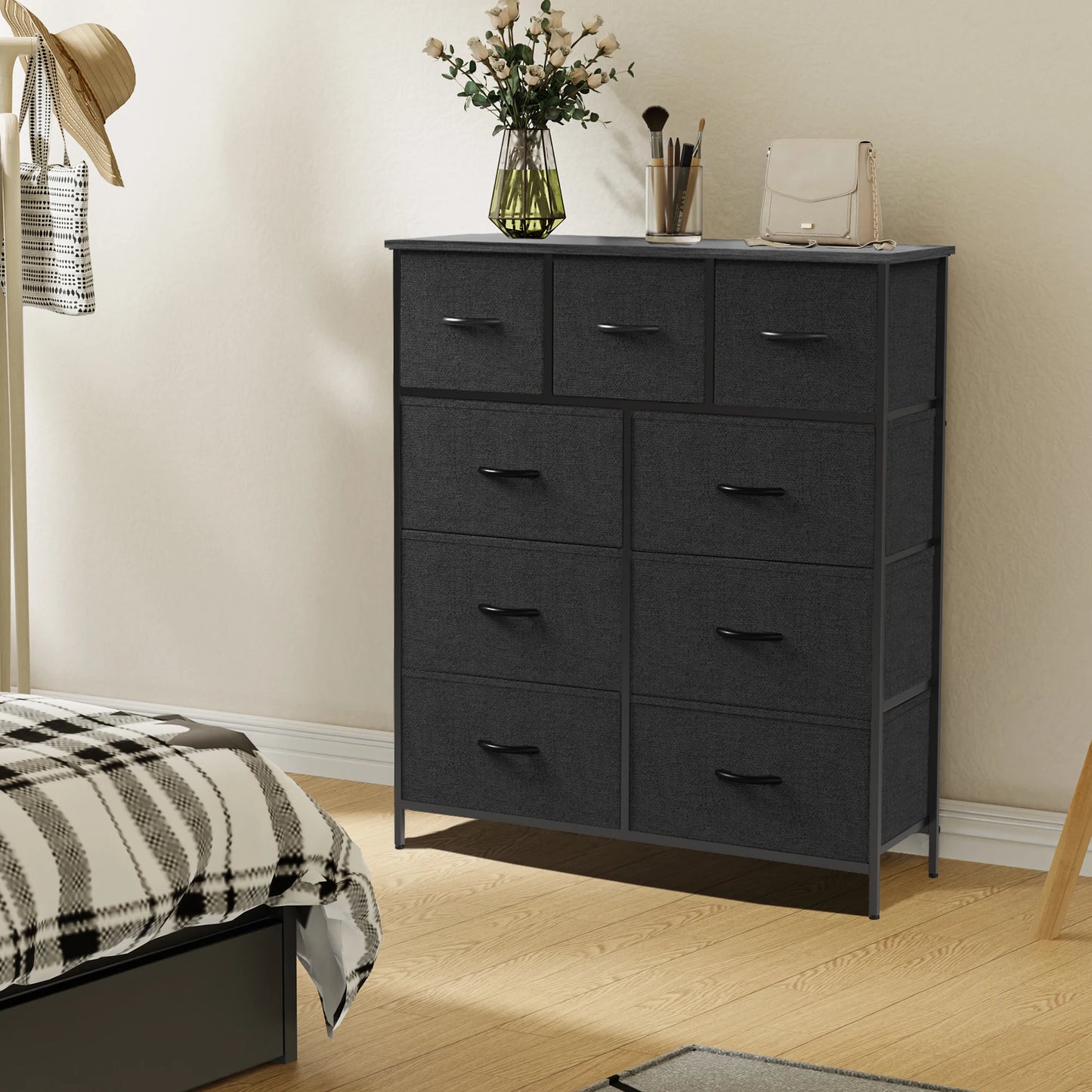 JHK Dresser For Bedroom With 9 Fabric Storage Drawers
