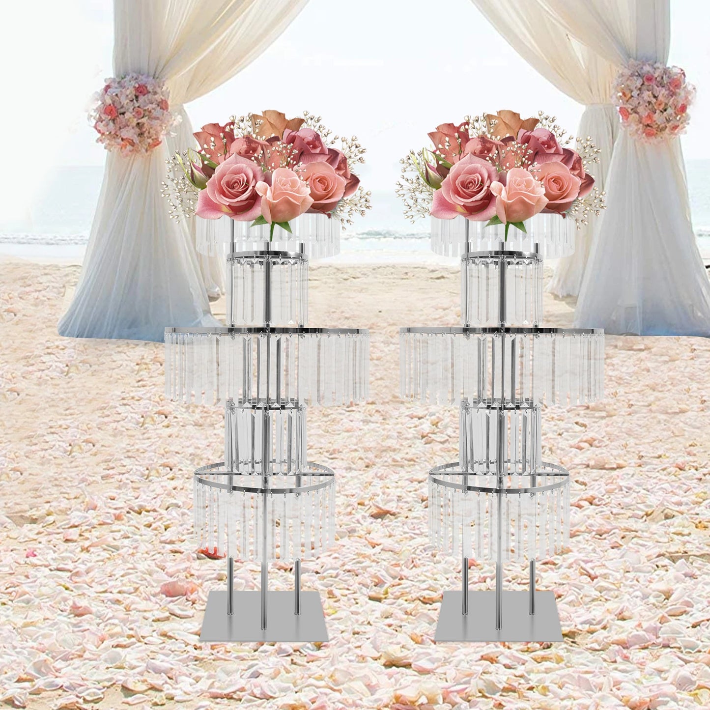 NONECN 5 Tier Crystal Flower Stand Wedding Centerpieces Two Pack