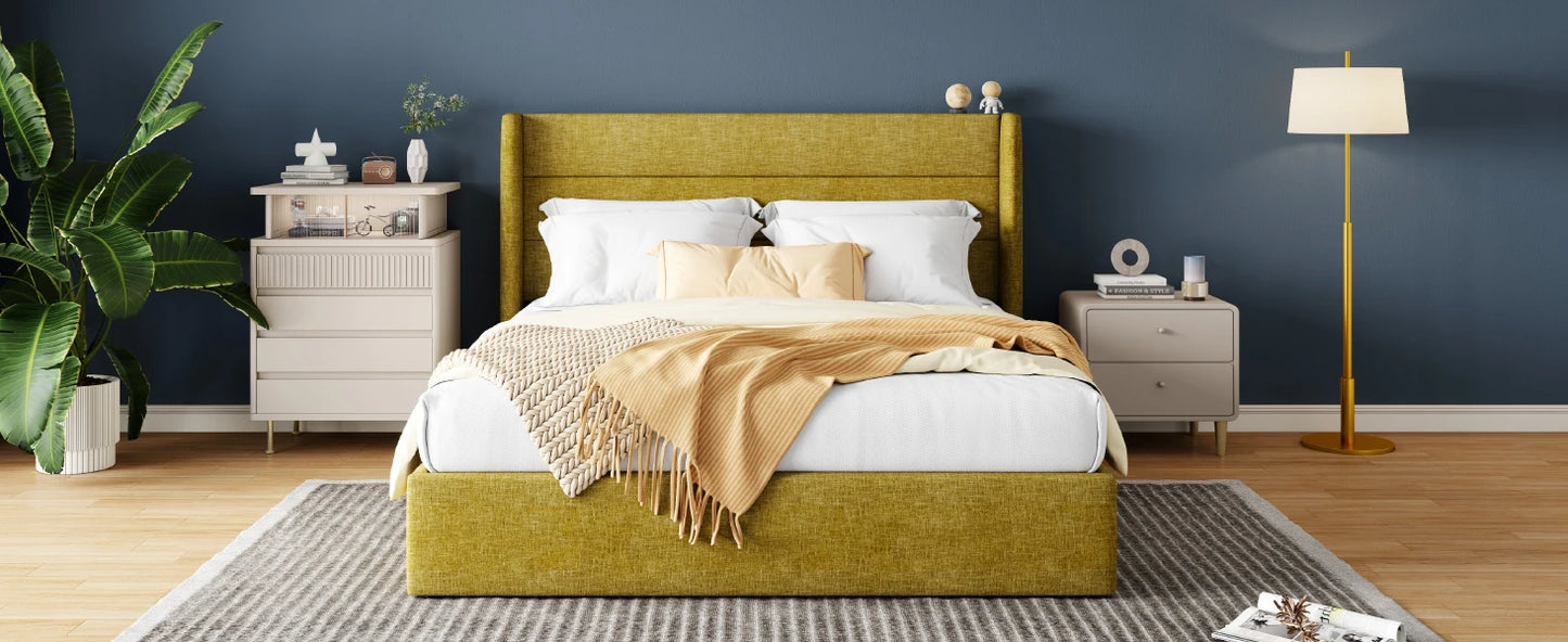 HOOMIC Lift Up Storage Bed With Wingback Headboard