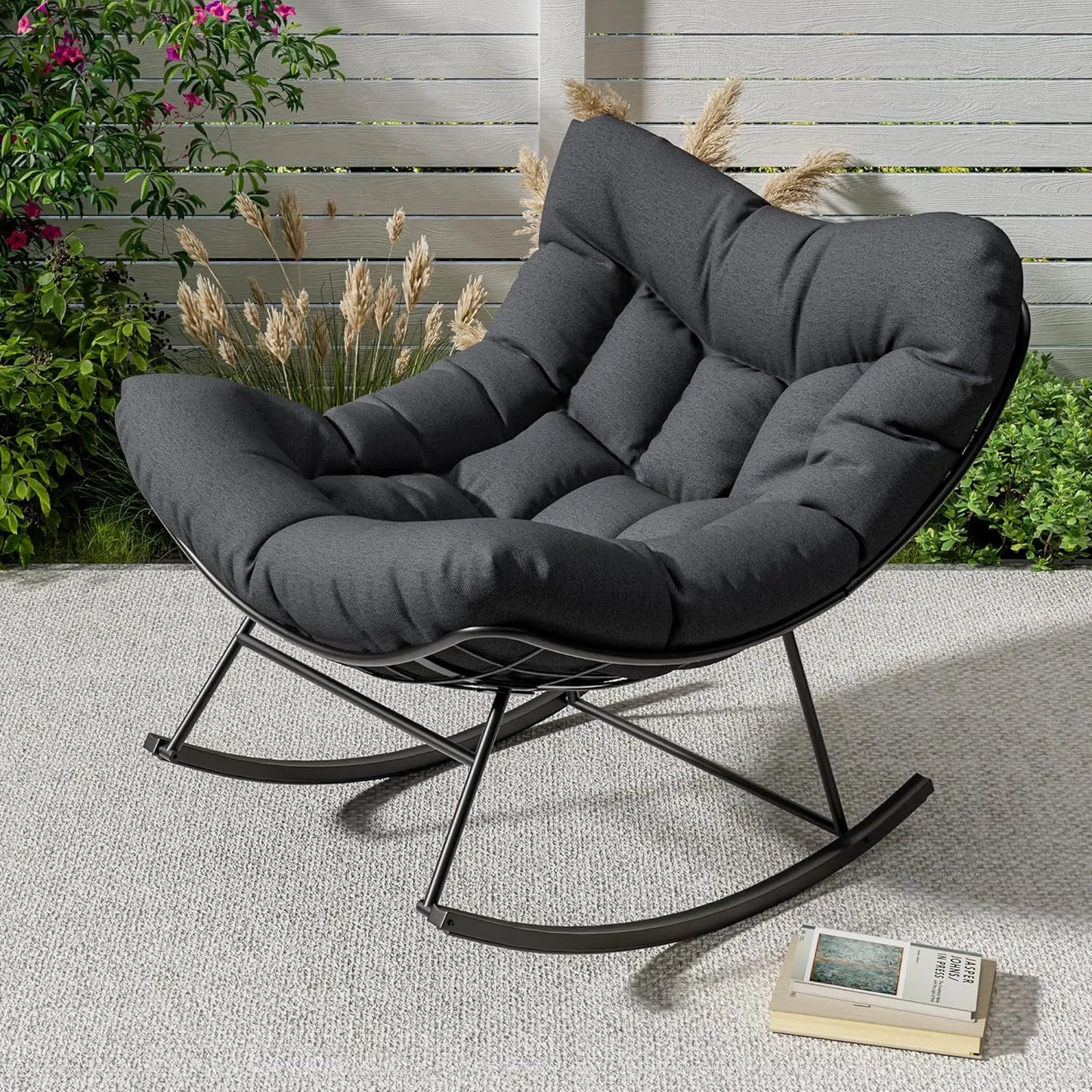 TWISTER.CK Outdoor Papasan Rocking Chair With Footrest