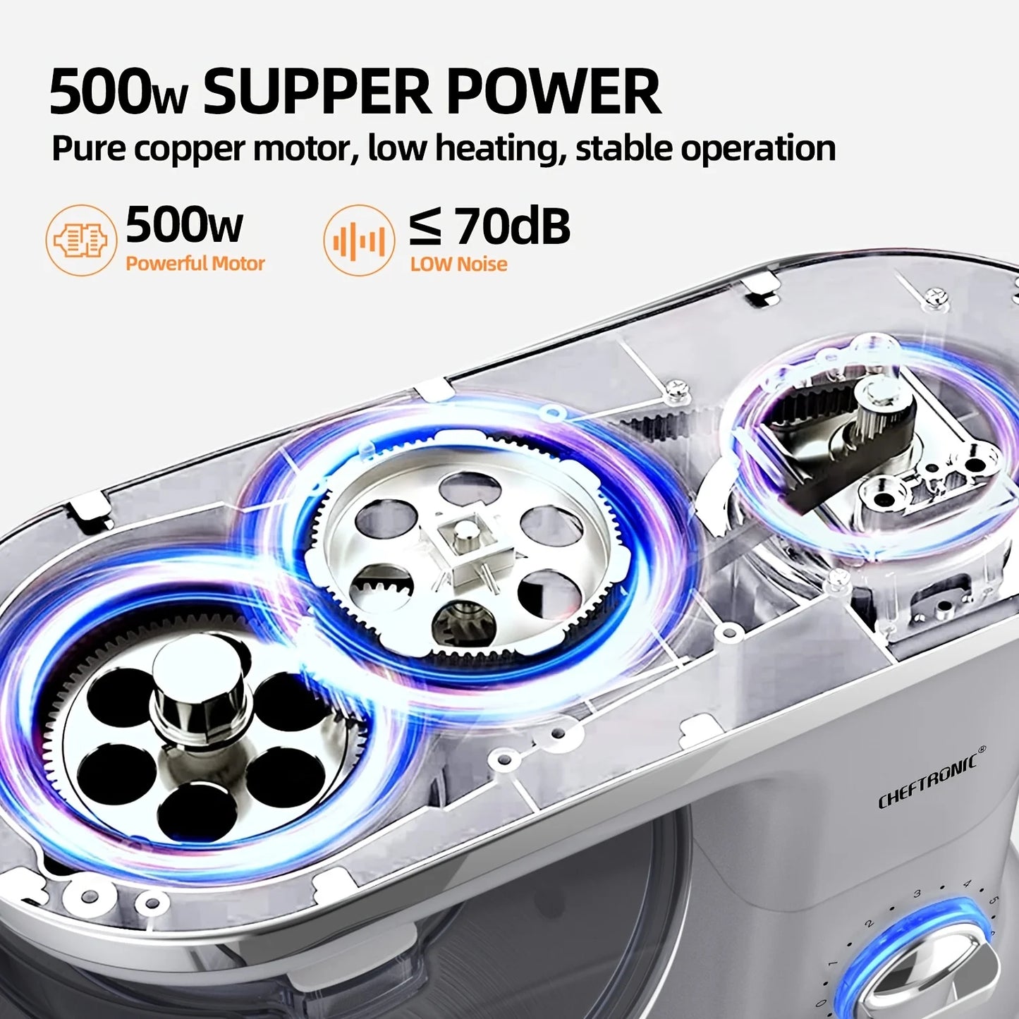 Cheftronic Stand Mixer Tilt Head 500W With 6 Speeds