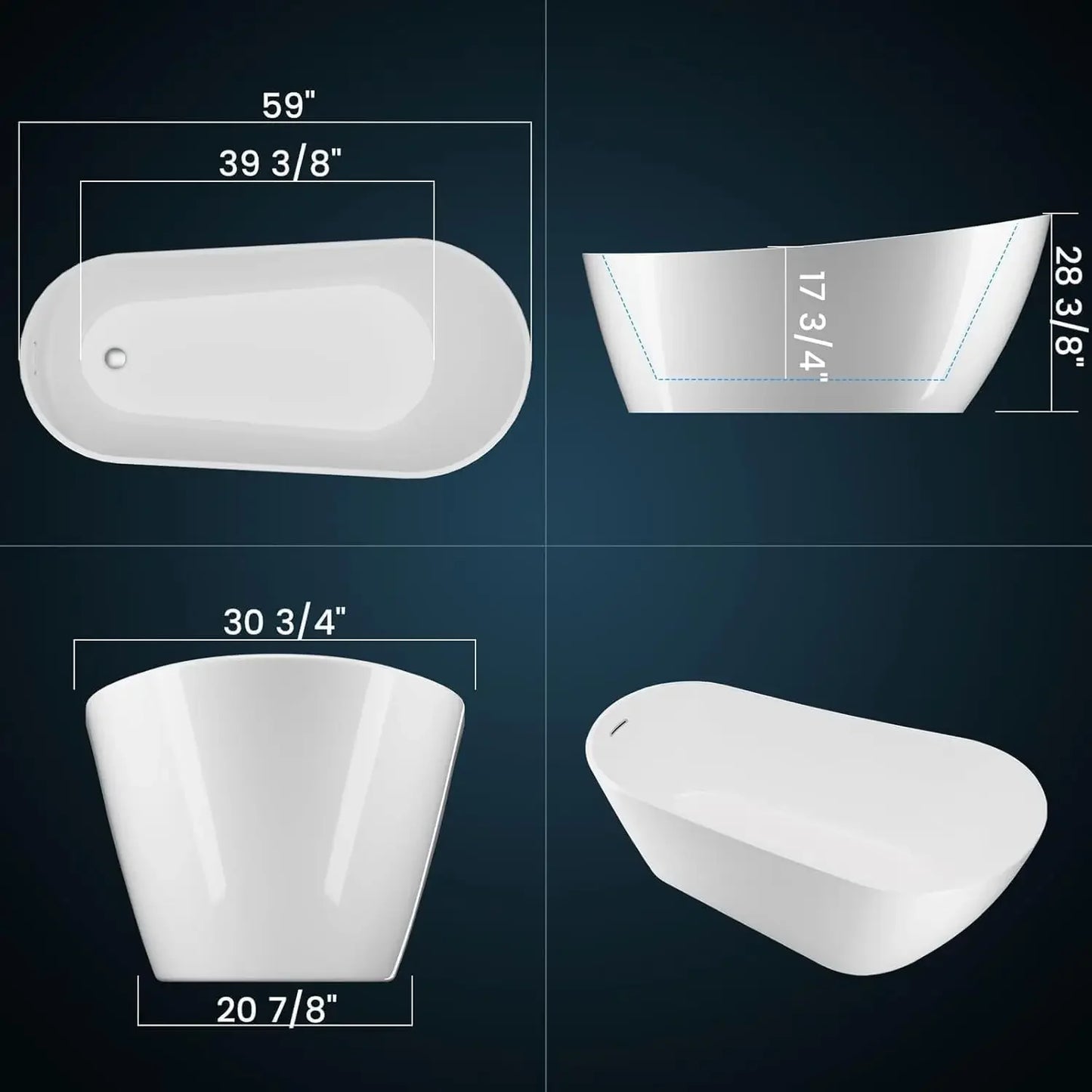 Acrylic Freestanding Bathtub With Integrated Overflow And Drain