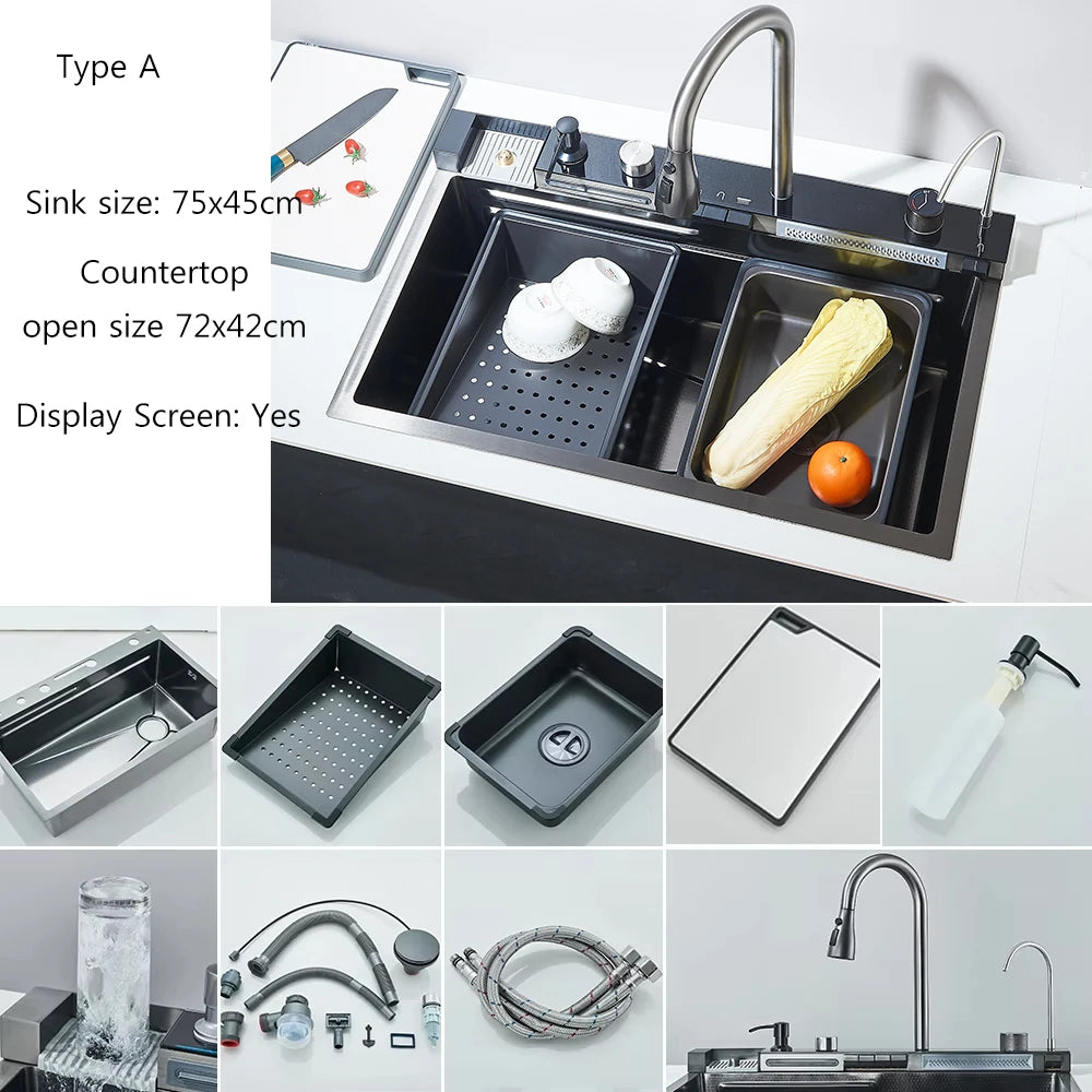 MYQualife 304 Stainless Steel Waterfall Kitchen Sink Faucet Set