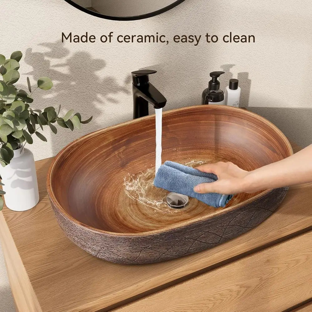 Retro Oval Ceramic Vessel Sink Above Counter Bathroom Washbasin
