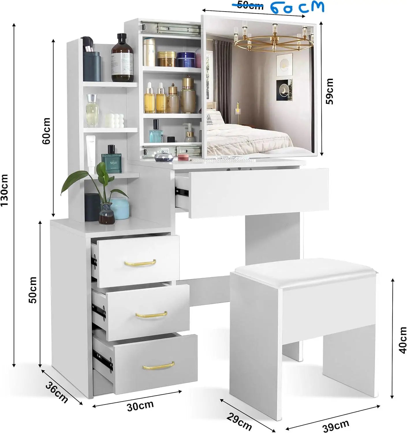 HiMISS Vanity Desk With Mirror And LED Lights Dressing Table