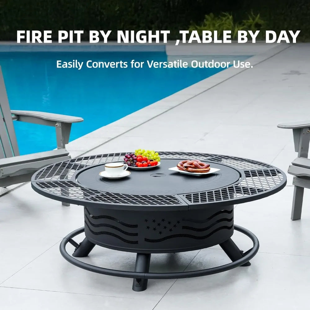 Outdoor Fire Pit With Cooking Grates And Cover Lid