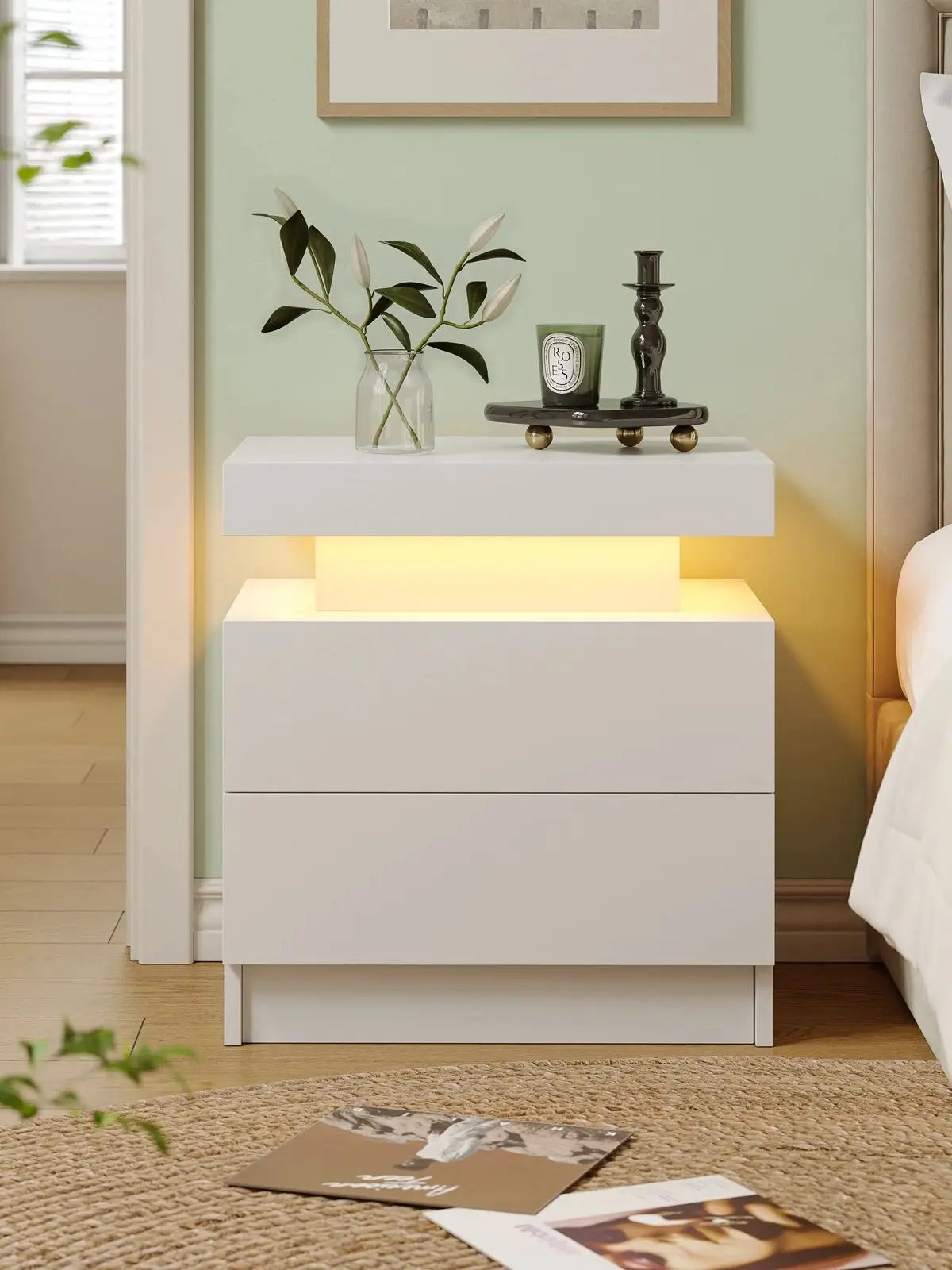 Cubehom LED Nightstand With 2 Drawers and RGB Lighting