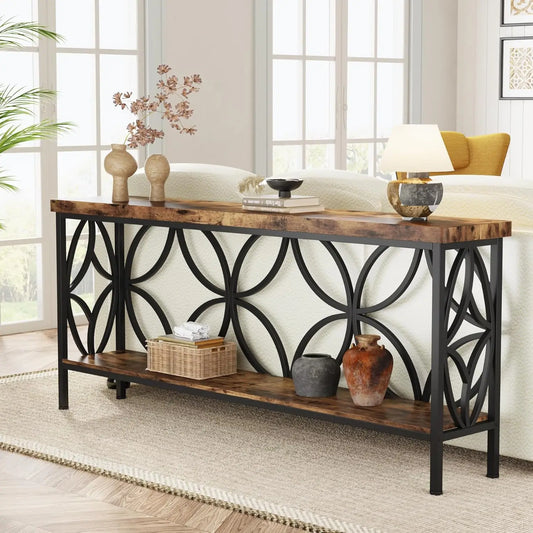 LITTLE TREE Industrial Sofa Table Console With Storage