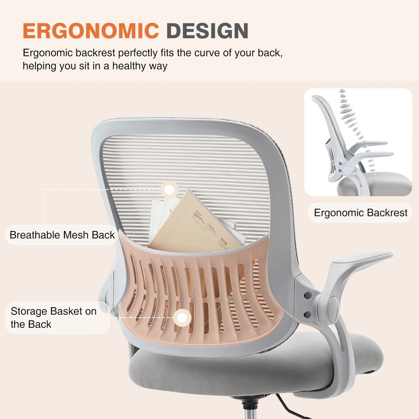 JHK Ergonomic Mesh Back Office Chair With Adjustable Height Wheels