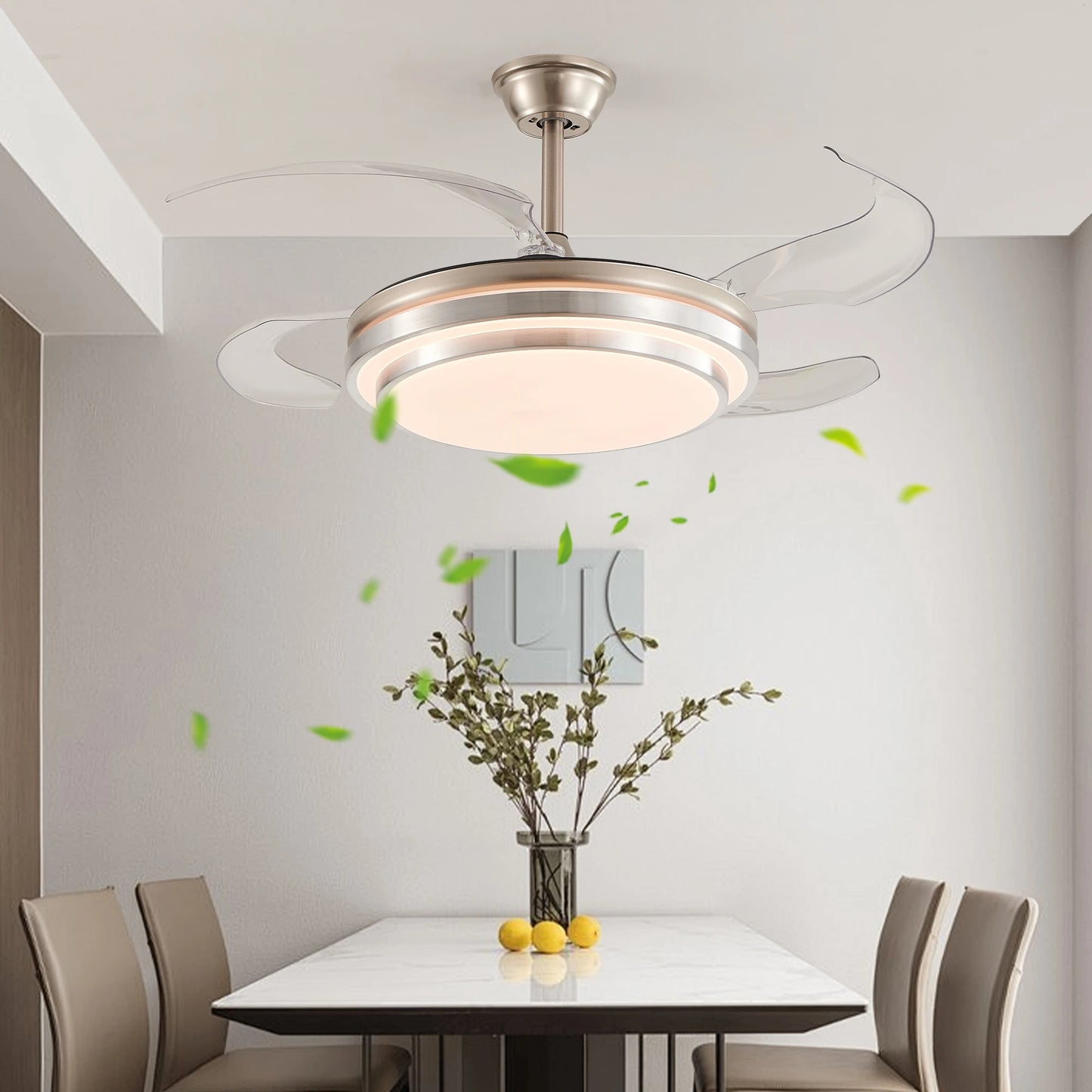 ARLGSITE Modern LED Ceiling Fan With Retractable Blades And Remote