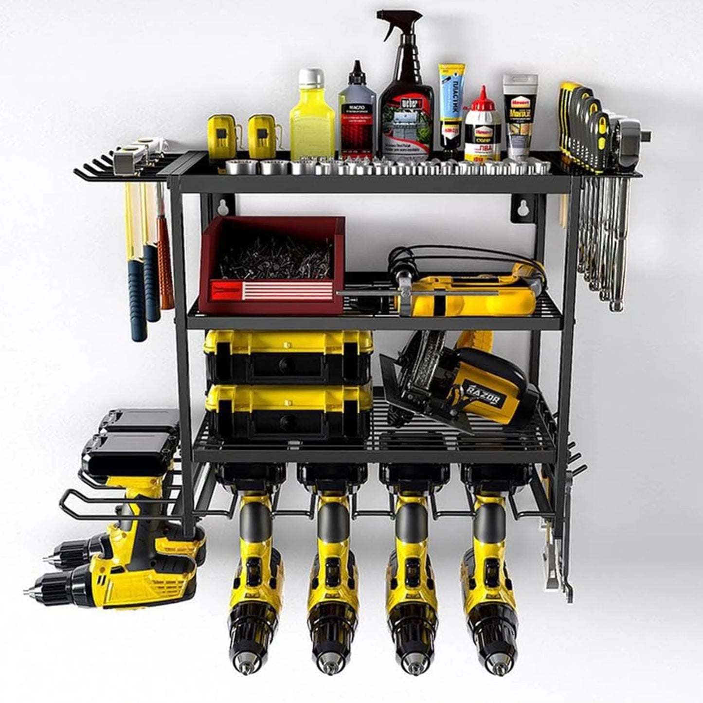 Acekool Wall Mounted 4-Layer Power Tool Storage Rack Heavy Duty