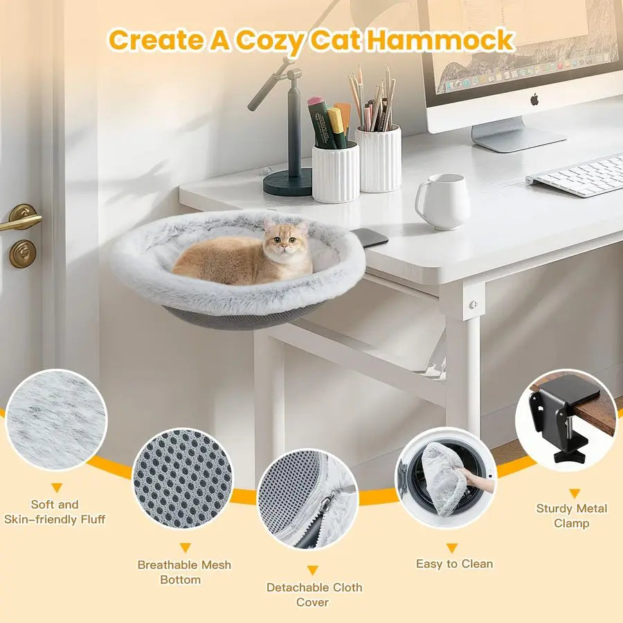 Cat Desk Bed Sunken Hammock With Steel Clamp Foldable Plush