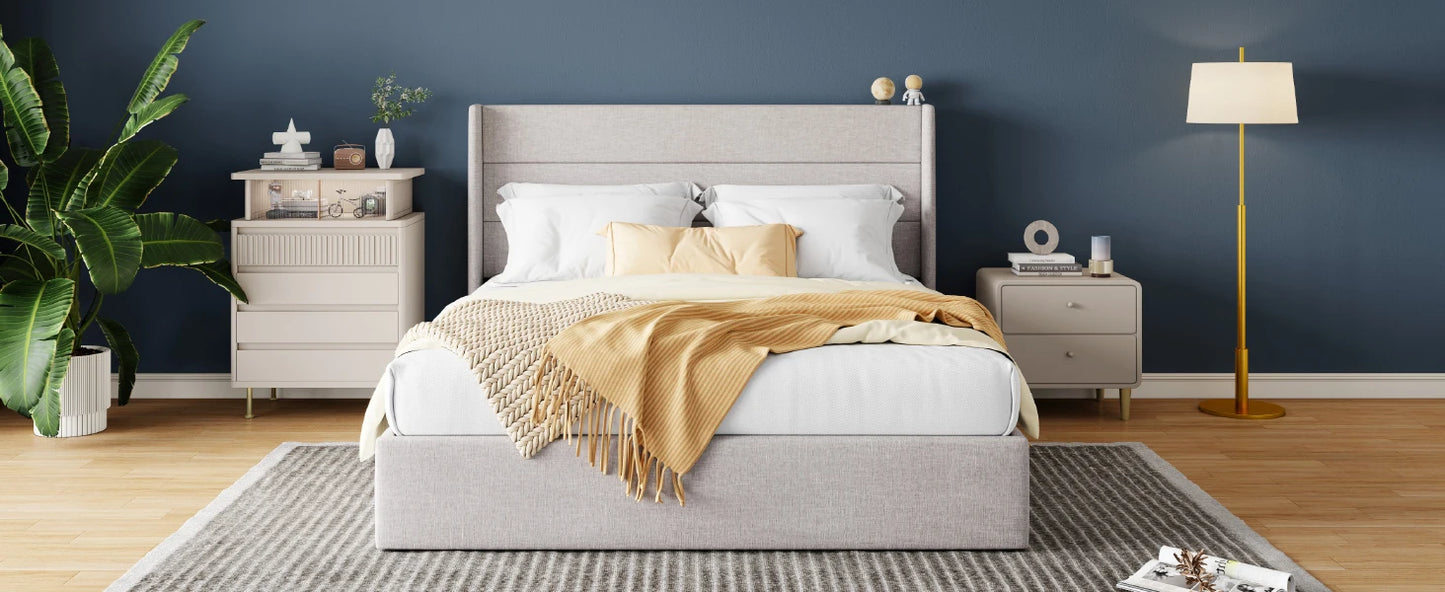 HOOMIC Lift Up Storage Bed With Wingback Headboard