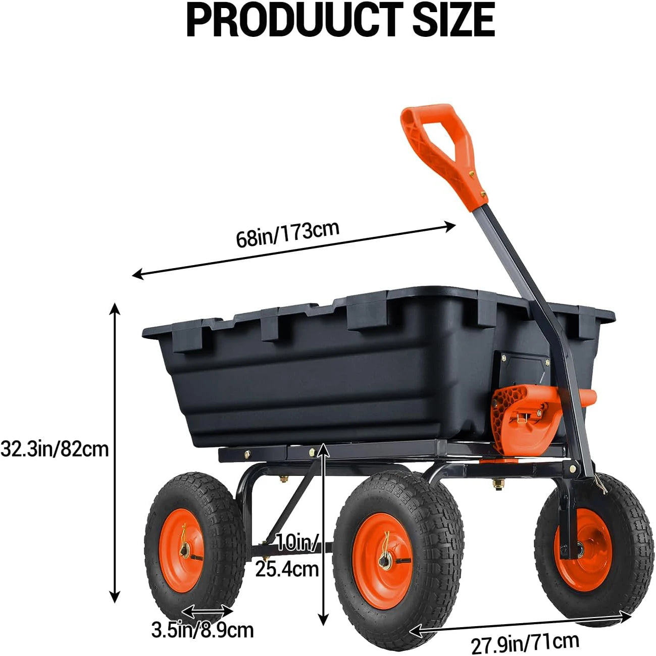 Heavy Duty Dump Cart With Quick Release Dumping No Flat Tires 600 Pound Capacity