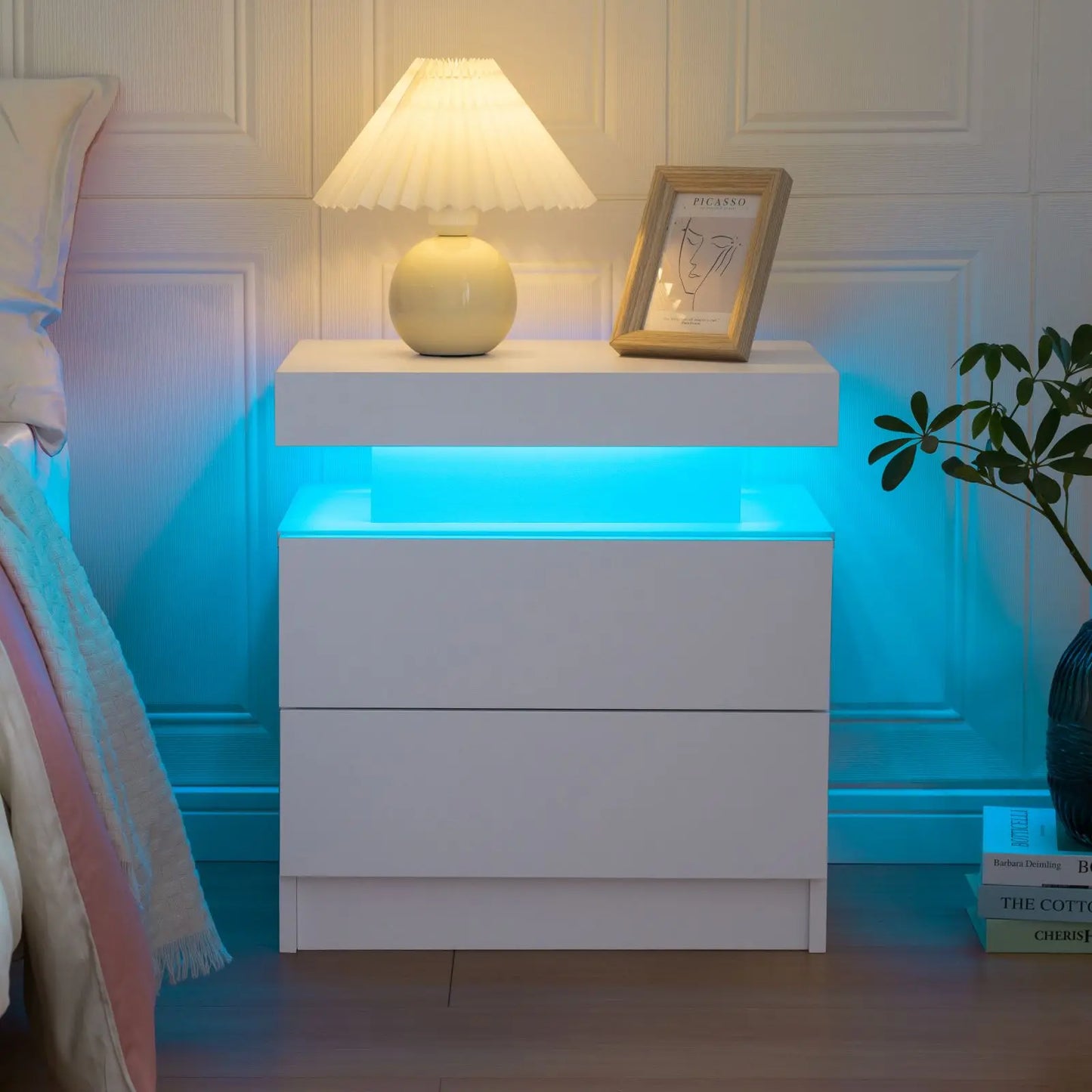 Cubehom LED Nightstand With 2 Drawers and RGB Lighting