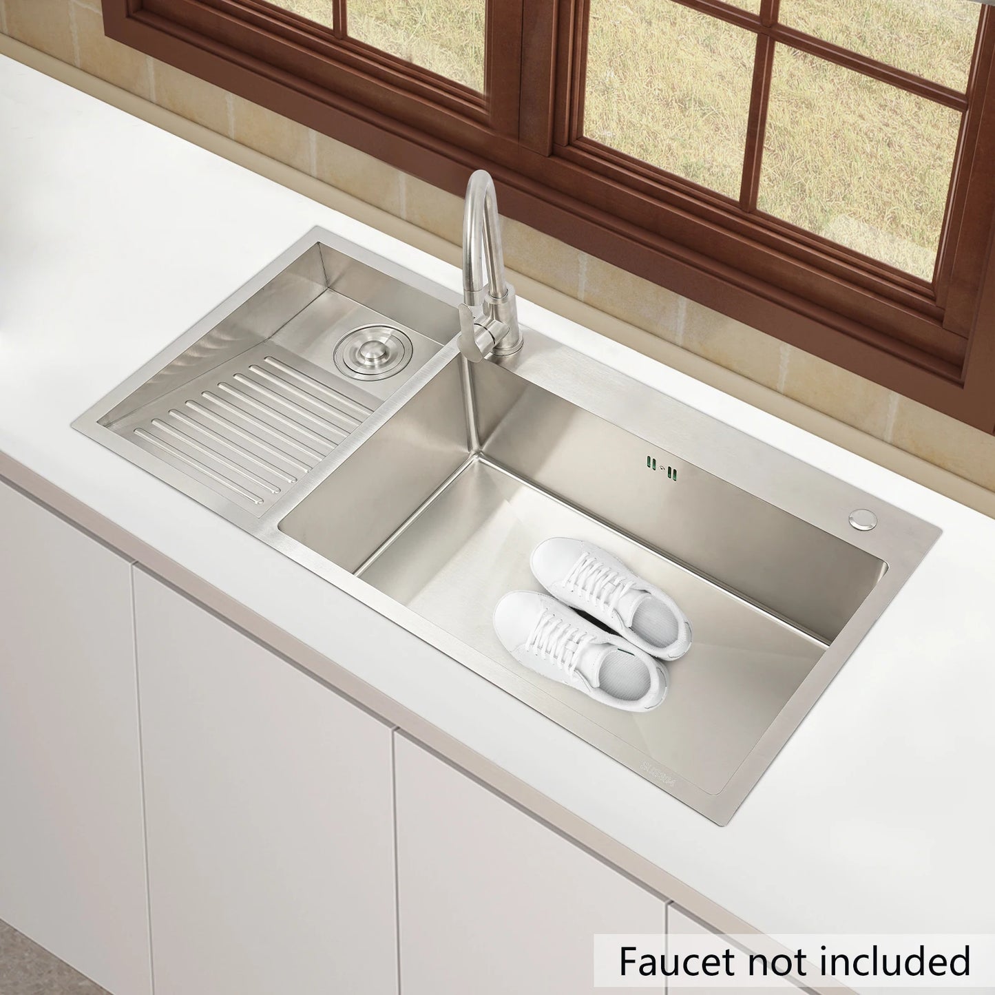 Stainless Steel Laundry Utility Sink With Two-Hole Washboard And Faucet