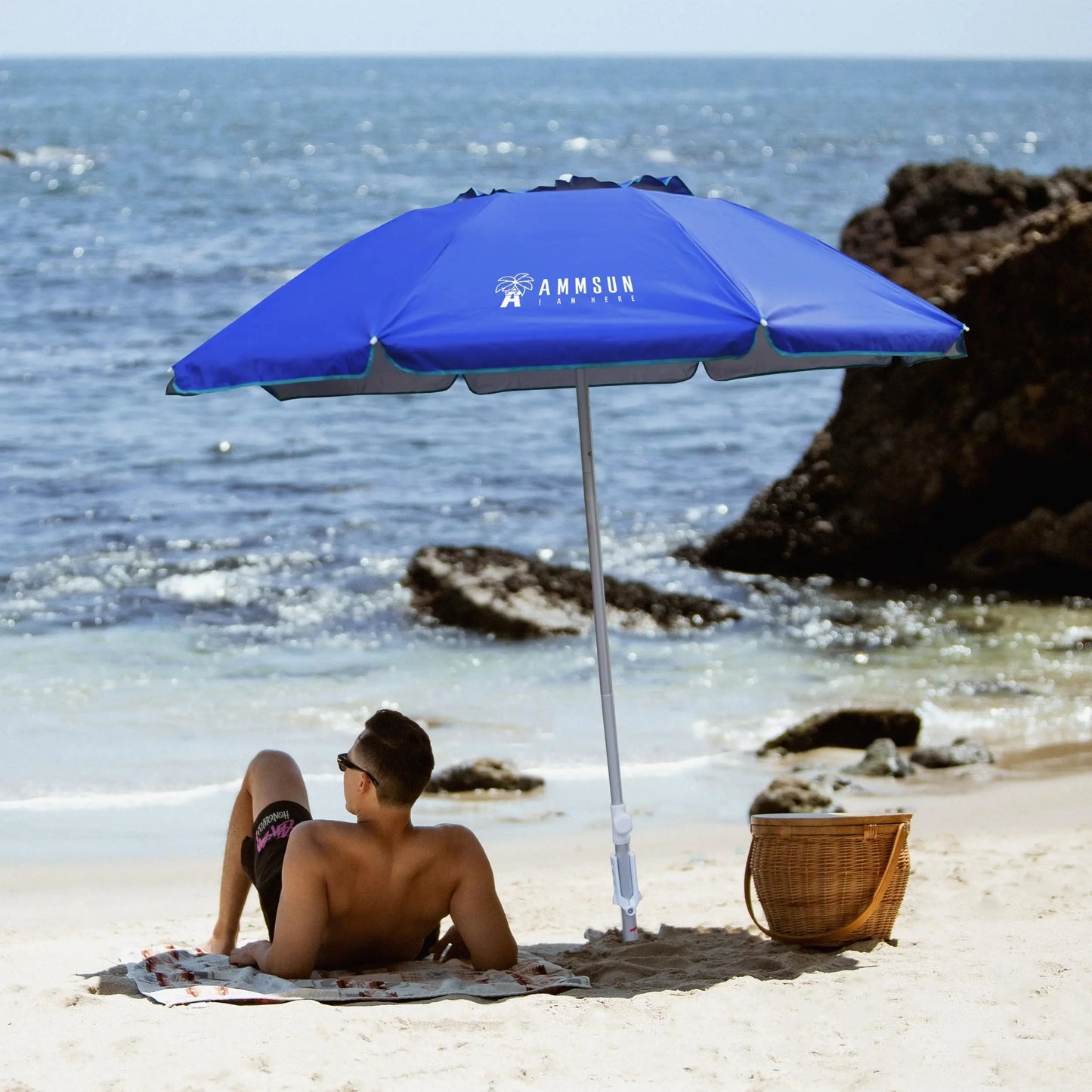 Portable Beach Umbrella With Sand Anchor Push Button Tilt UPF50