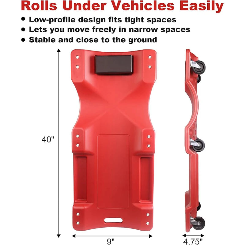 Mechanic Creeper With Padded Headrest And Tool Trays