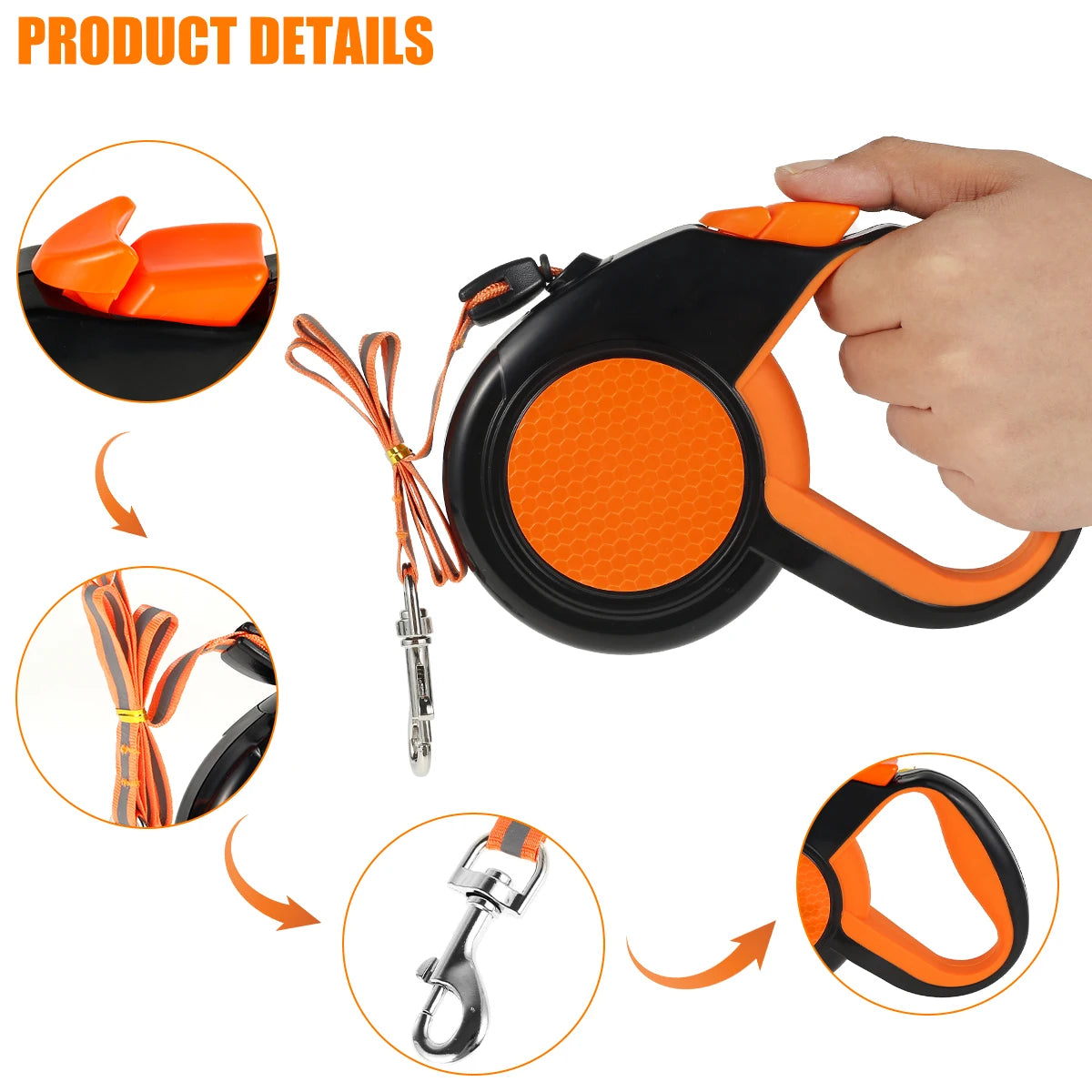 Retractable Dog Leash Heavy Duty Reflective Tape Non Slip Handle