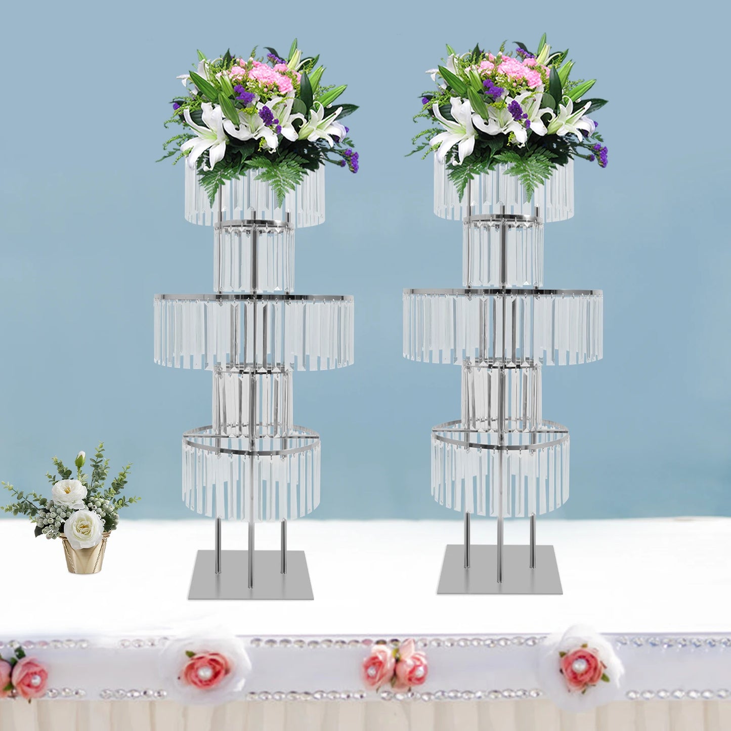 NONECN 5 Tier Crystal Flower Stand Wedding Centerpieces Two Pack