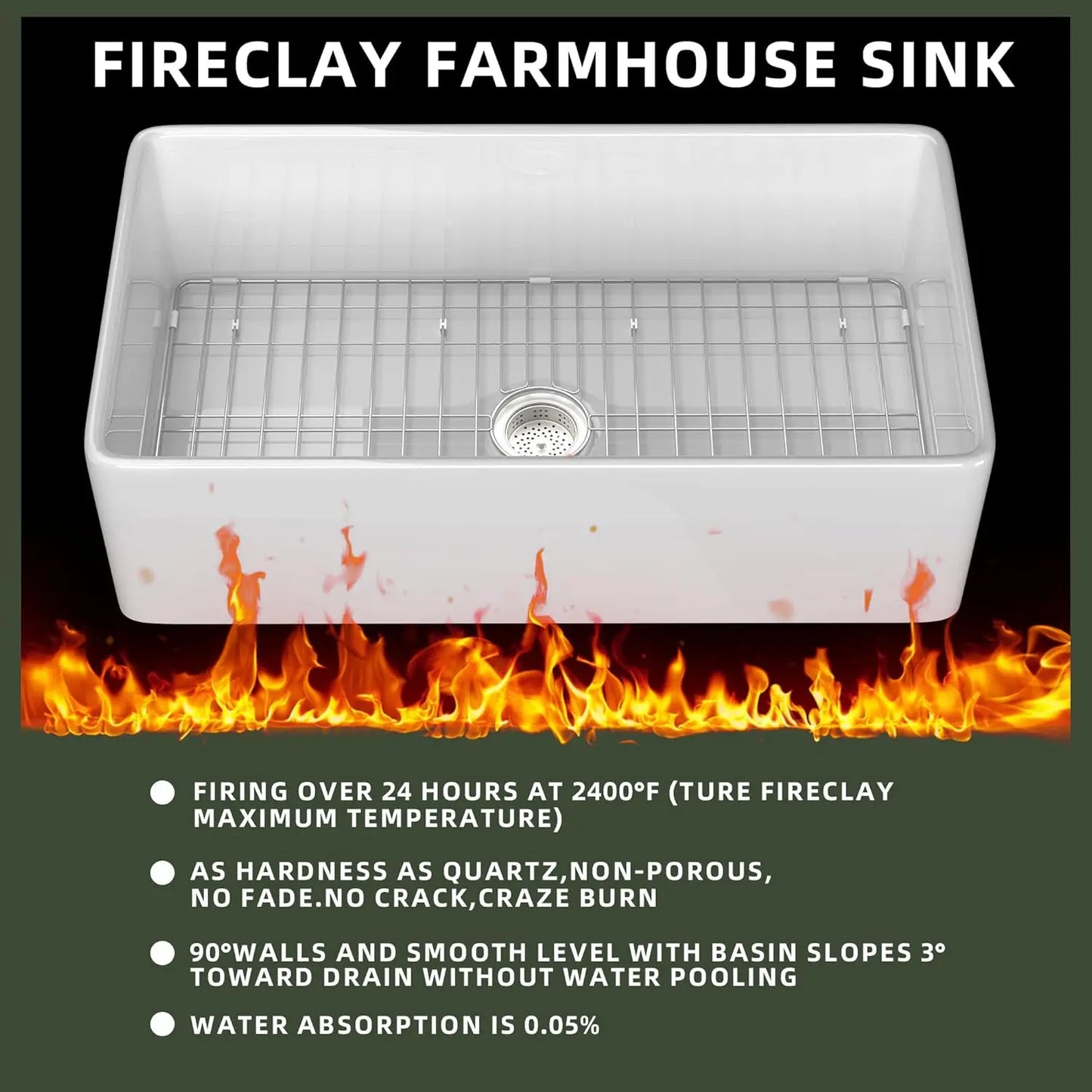 Farmhouse Fireclay Apron Front Sink Undermount Single Bowl