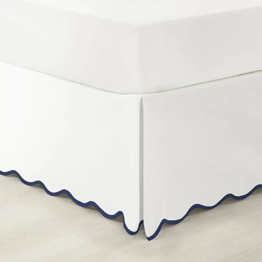 Coastal Linen Scallop Edge Textured Bed Skirt With Elastic Band