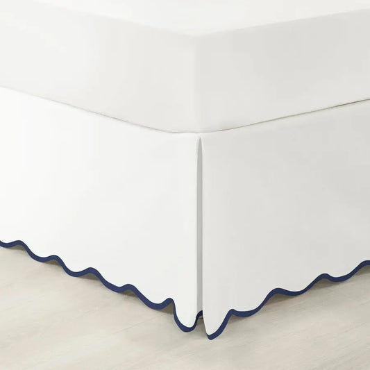 Coastal Linen Scallop Edge Textured Bed Skirt With Elastic Band