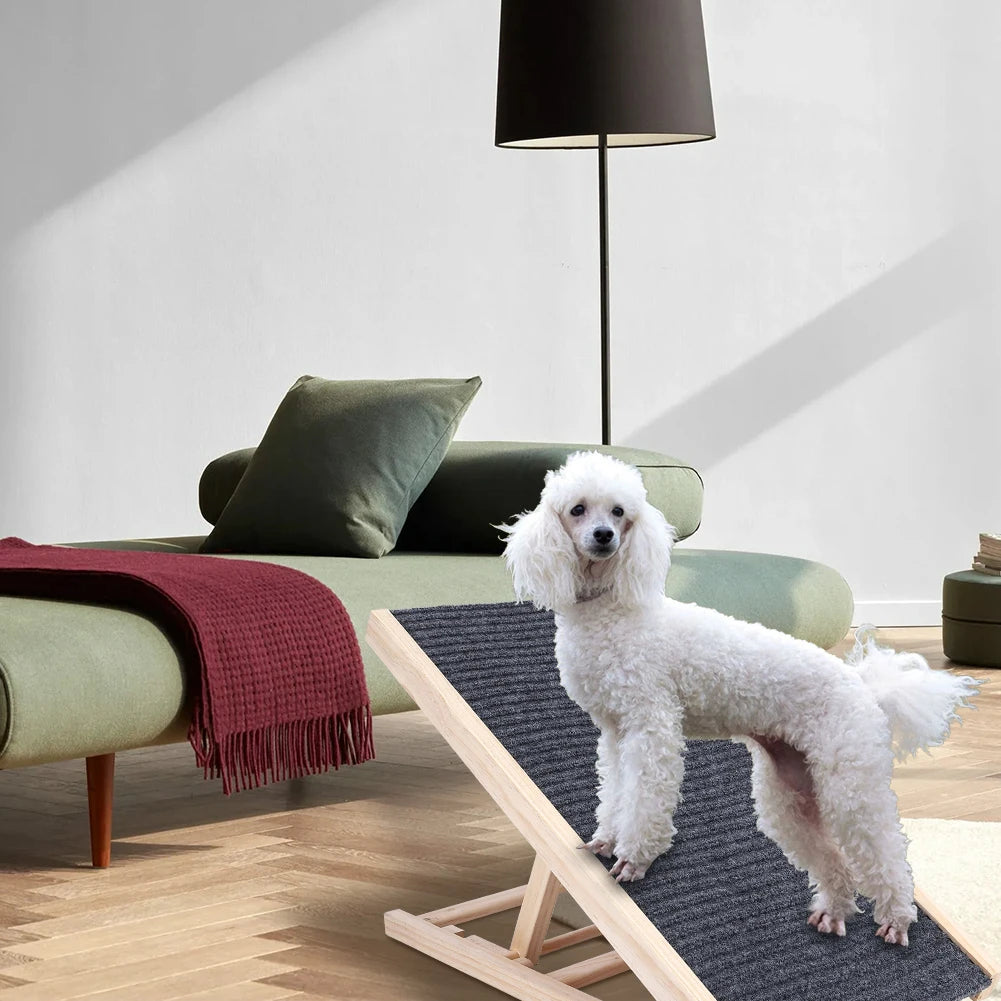 Pet Dog Ramp Ladder Natural Pine Wooden Lightweight Folding Anti-skid Adjustable 2 Height Climbing Ladder