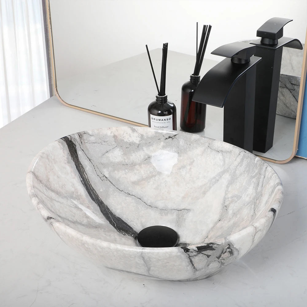 Torayvino Ceramic Vessel Sink Set With Marble Pattern Faucet