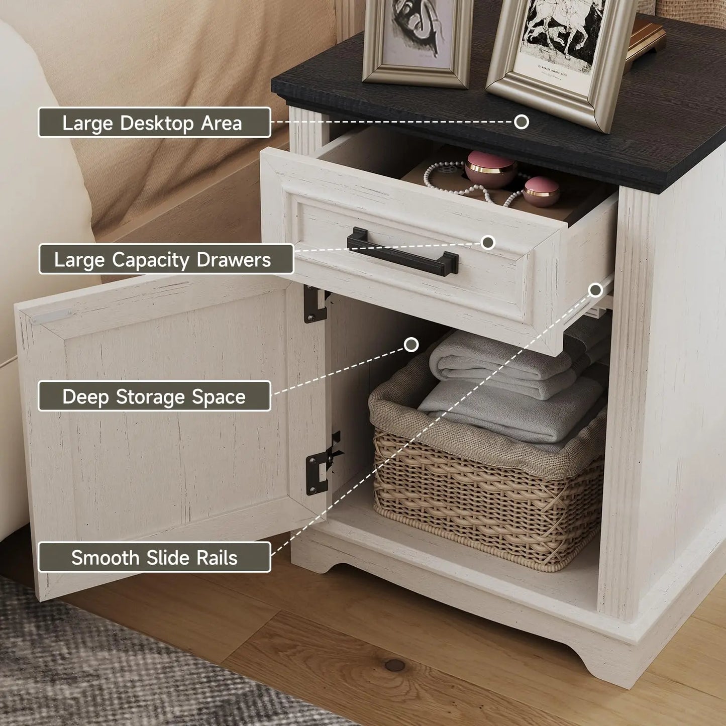 Vabches Nightstand With Drawers And Storage Cabinet