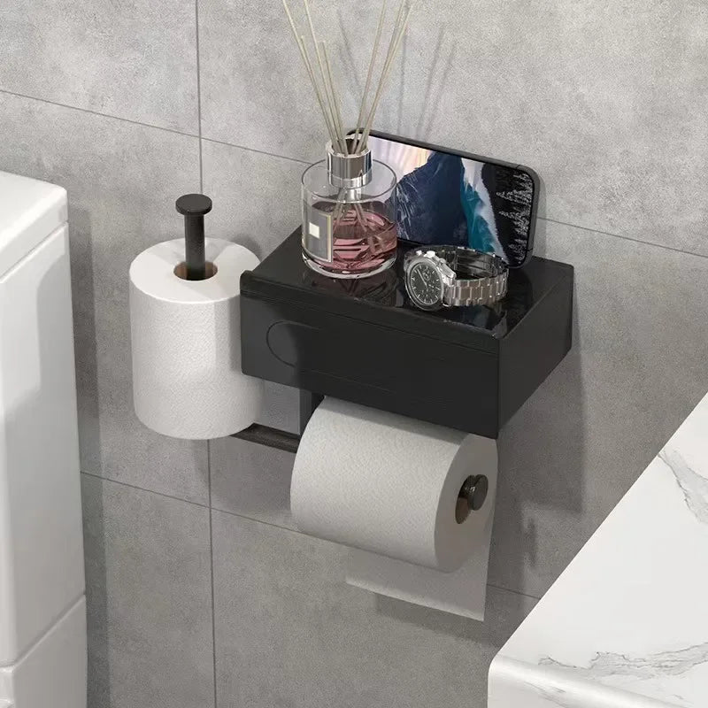 Wall Mounted Toilet Paper Holder With Shelf No Drill Bathroom Organizer