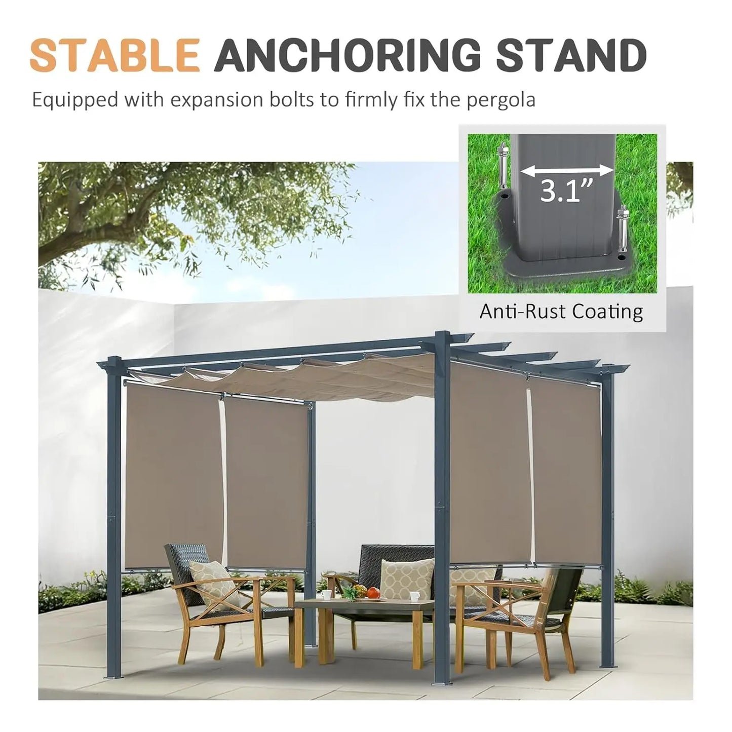 Aluminum Outdoor Pergola With Retractable Canopy And Side Shades