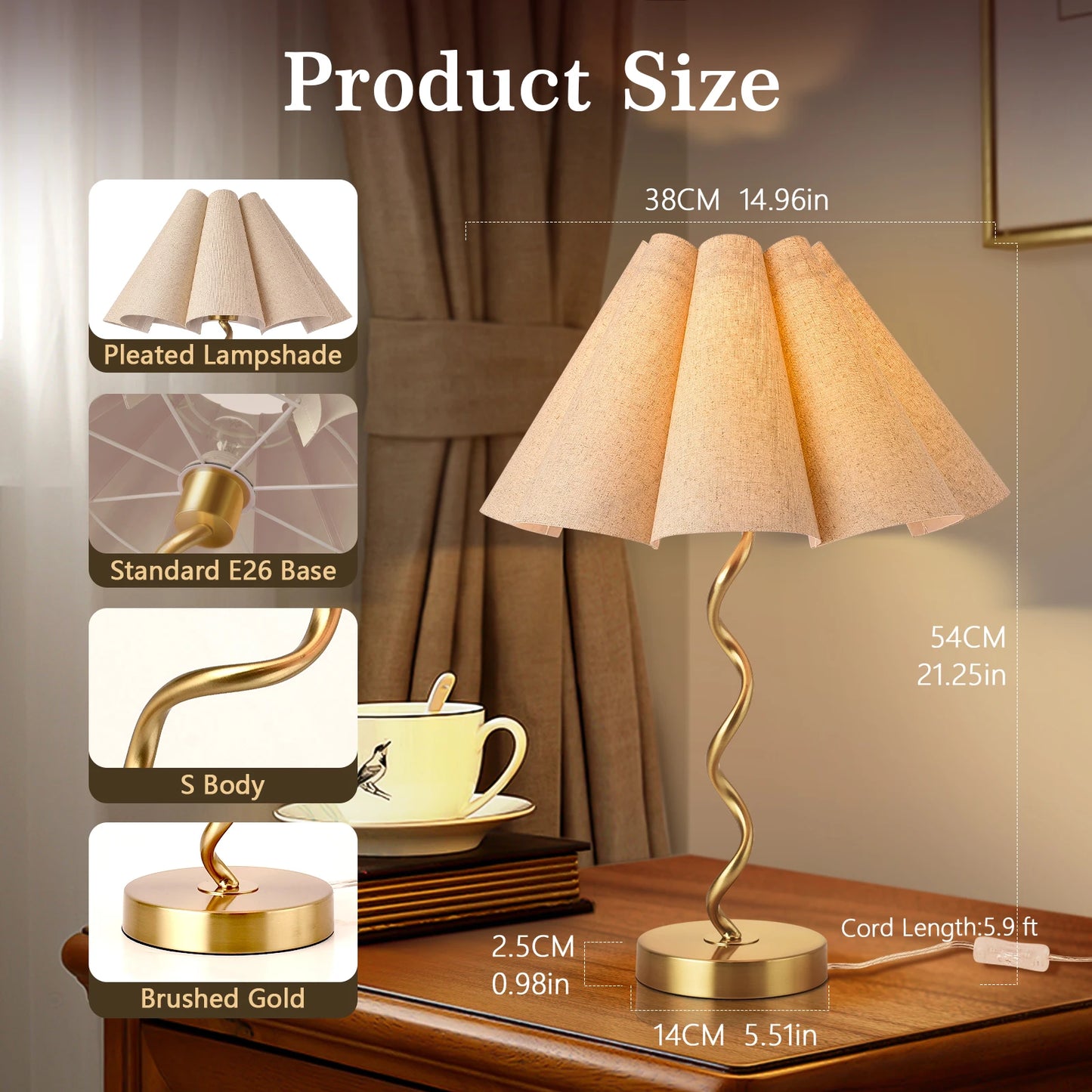 Modern Scalloped Pleated Table Lamp for Nightstand and Desk