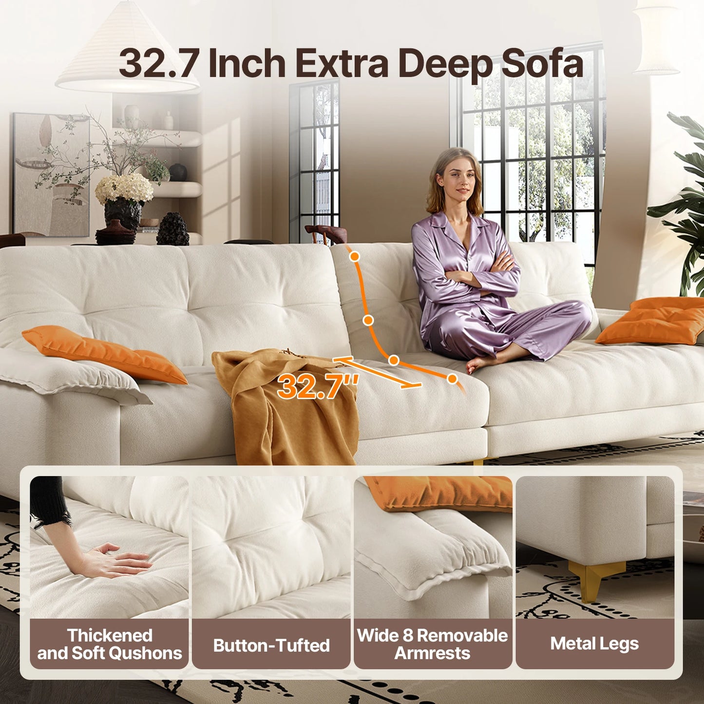 QWCCN Mid-Century Modern Sectional Sofa for Living Room