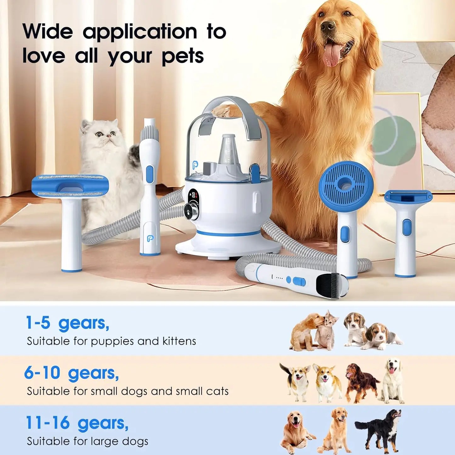 HiMISS Dog Grooming Vacuum Kit With 2L Suction Pet Hair