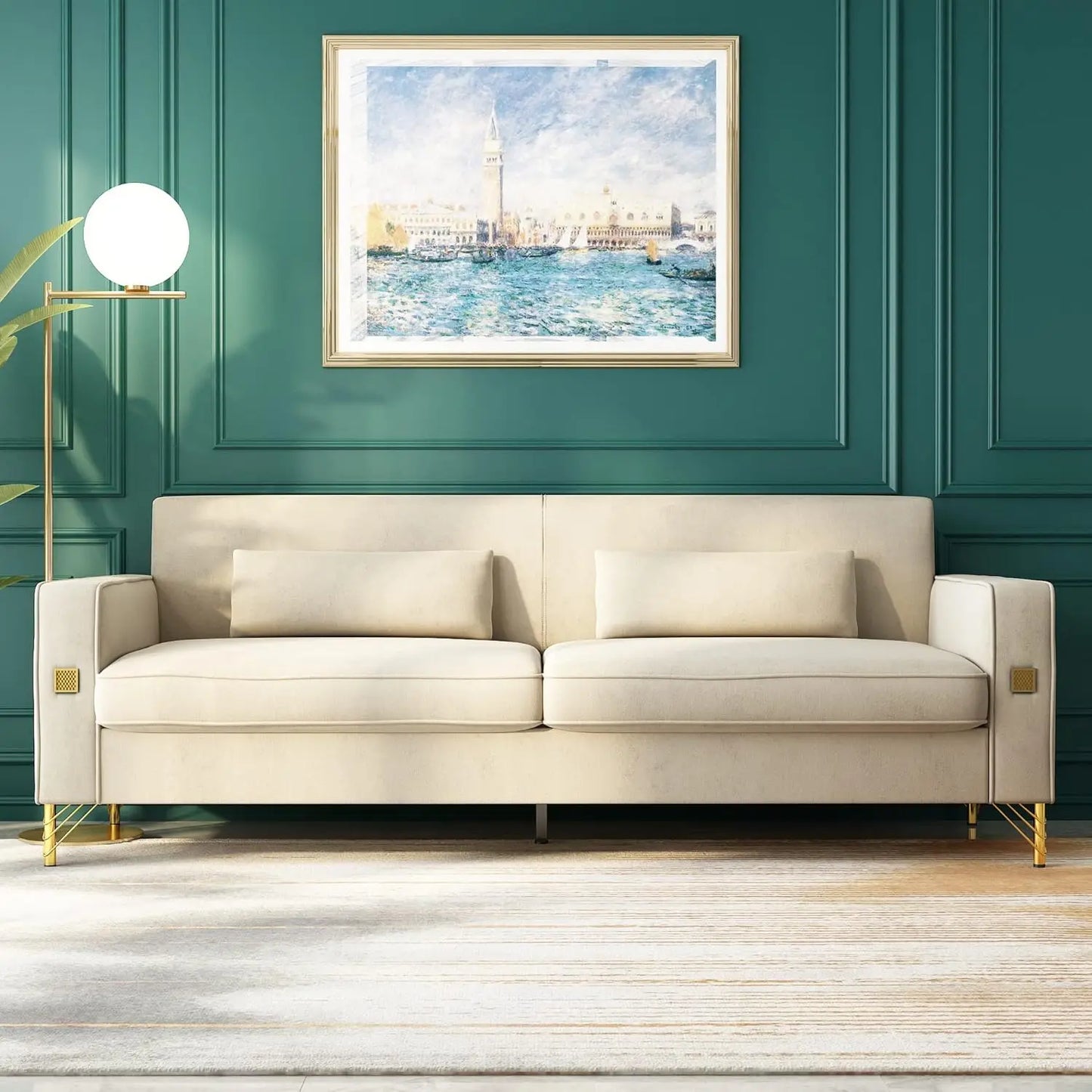 Velvet Sofa Set Modern Loveseat With Pillows